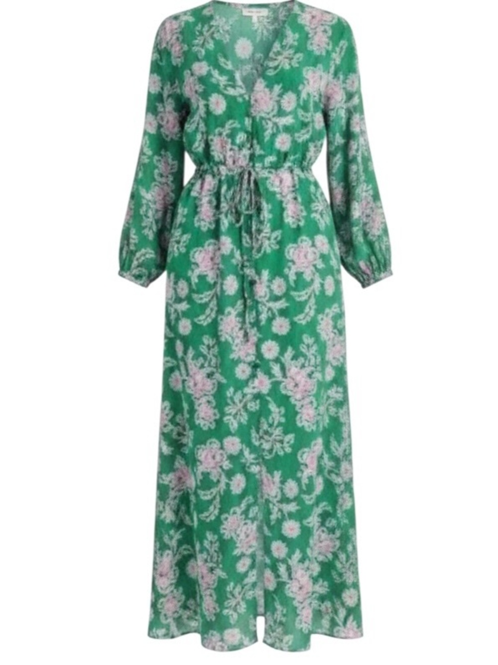 NWT XiRENA Mykah Cotton Voile Floral 3/4 Sleeve V-Neck Tie Waist Maxi Dress